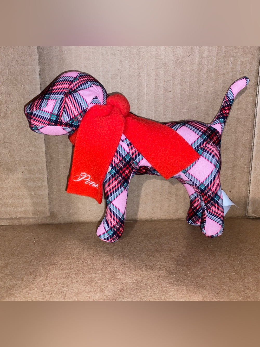 5/$25 Victoria’s Secret PINK 2025 Holiday Plaid 8" Mini Dog Red Scarf Plush